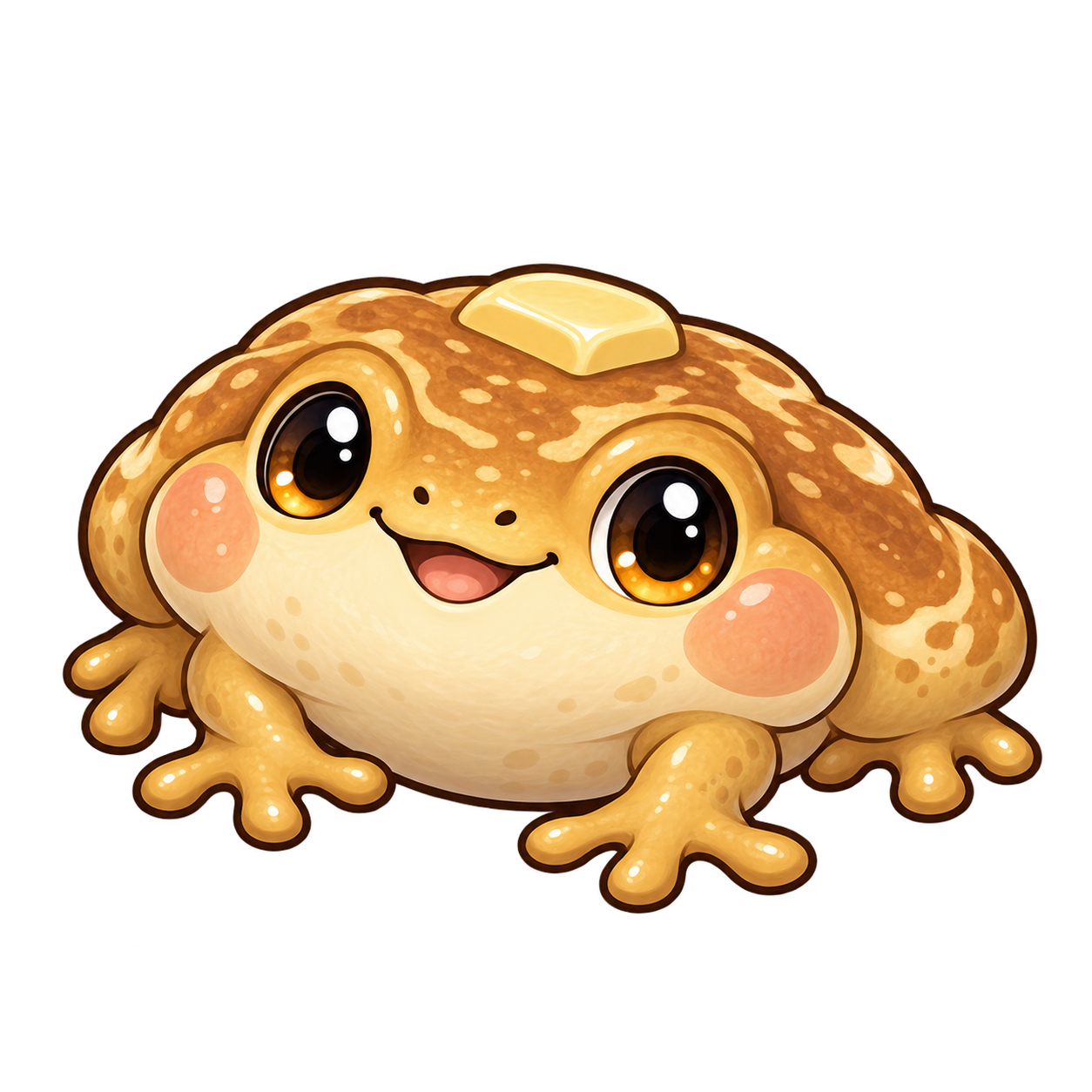 A golden pancake frog with broad little toes and a buttery back patch.