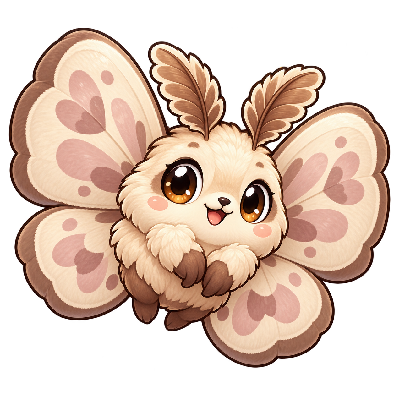 A gentle marshmallow moth with soft square wings and cocoa details.