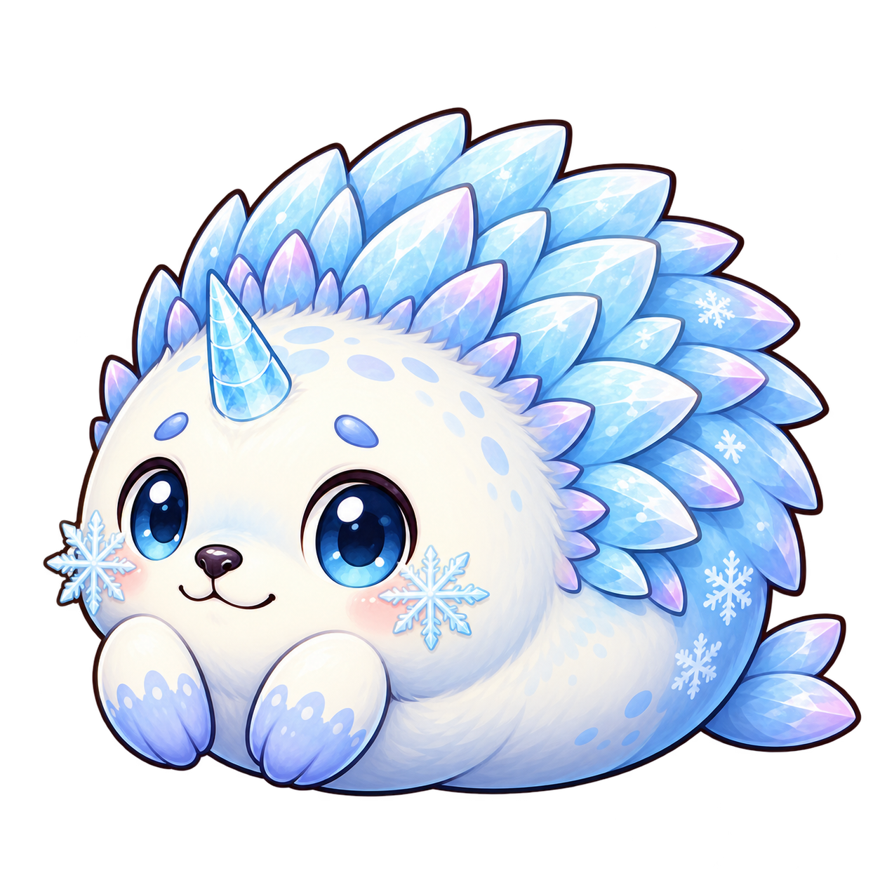An icy hedgehog with crystal spines and a little horn.