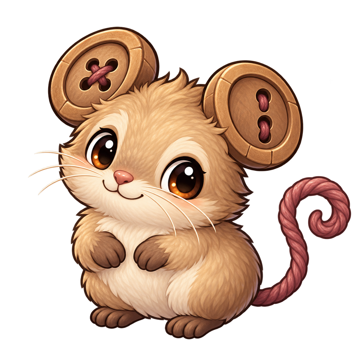 A nimble dormouse with button-shaped ears and a soft thread tail.